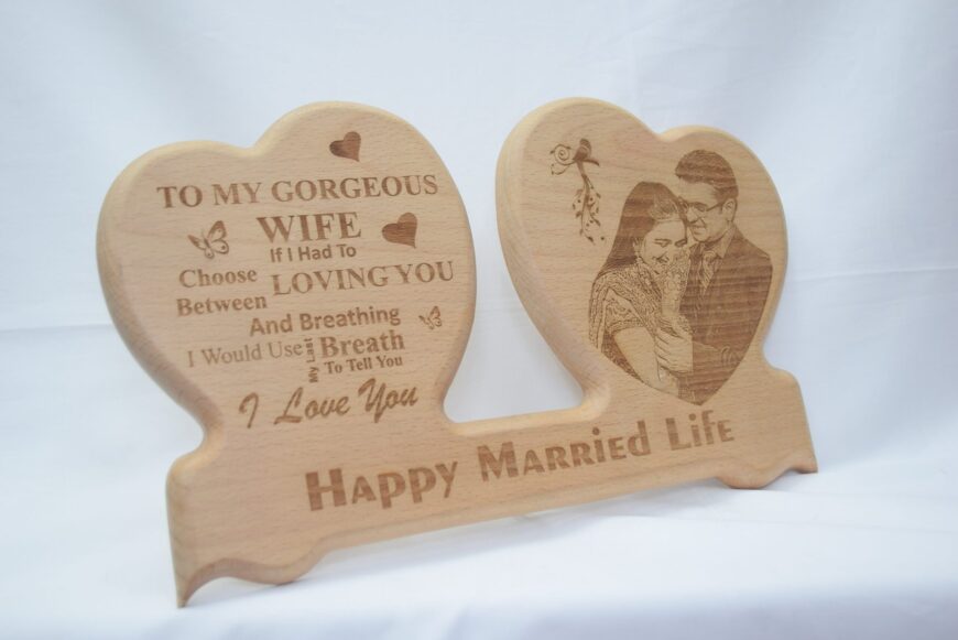 Double Heart Wood Engraving - 9x16 - Image 2